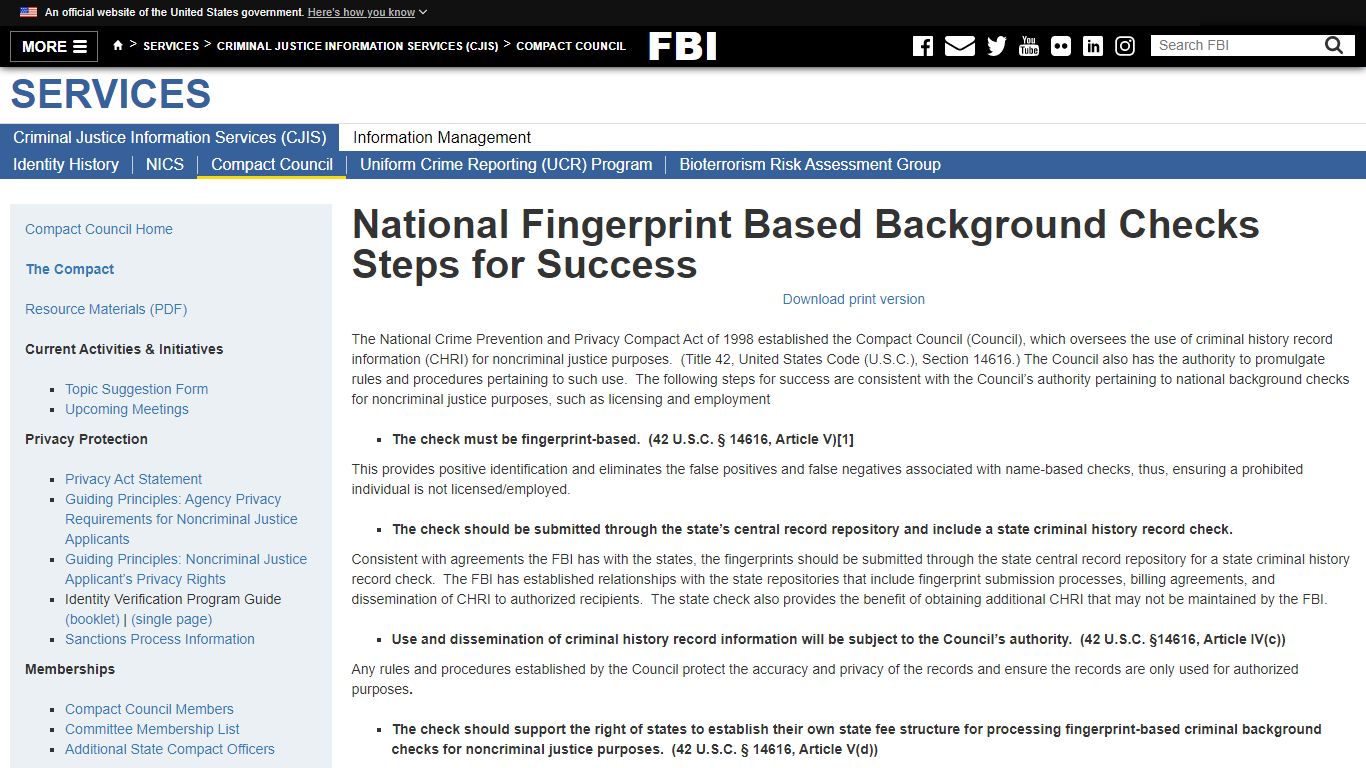 National Fingerprint Based Background Checks Steps for Success ... - FBI